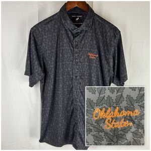 Oklahoma State Cowboys Horn Legend Small Short Sleeve Button Up Shirt Leaves AOP
